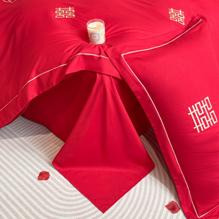 91家纺网 家纺一手货源 找家纺 花愿（原花纪） 2026新款婚庆刺绣四件套（礼盒款） 满心欢喜