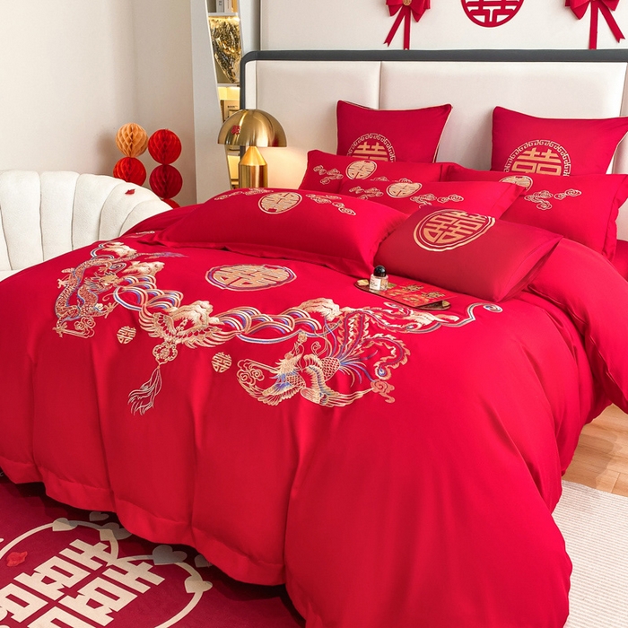 91家纺网 家纺一手货源 找家纺 花愿（原花纪） 2026新款婚庆刺绣四件套（礼盒款） 龙凤呈祥