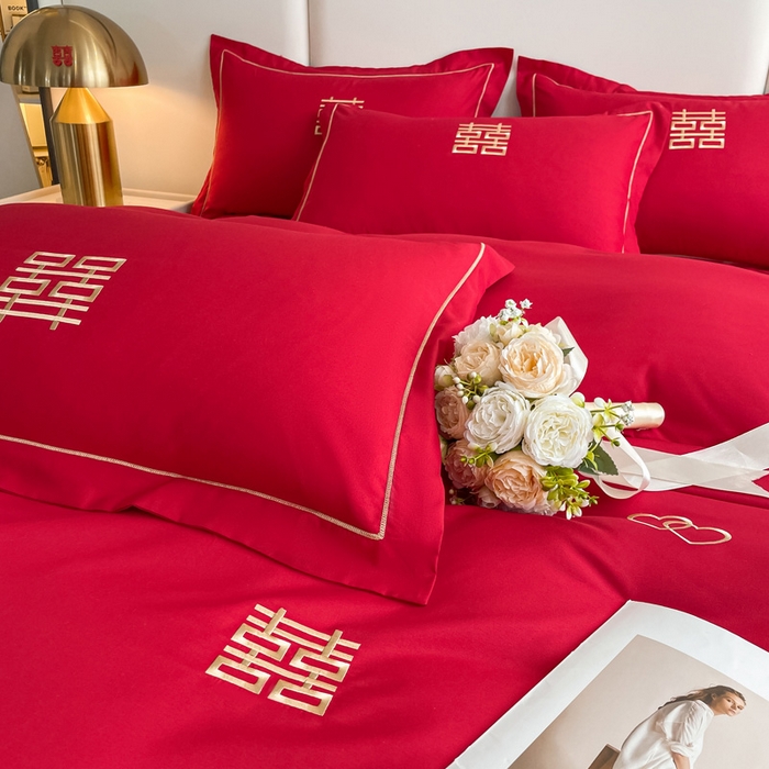 91家纺网 家纺一手货源 找家纺 花愿（原花纪） 2026新款婚庆刺绣四件套（礼盒款） 满心欢喜