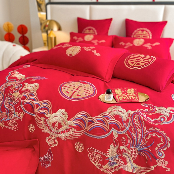 91家纺网 家纺一手货源 找家纺 花愿（原花纪） 2026新款婚庆刺绣四件套（礼盒款） 龙凤呈祥