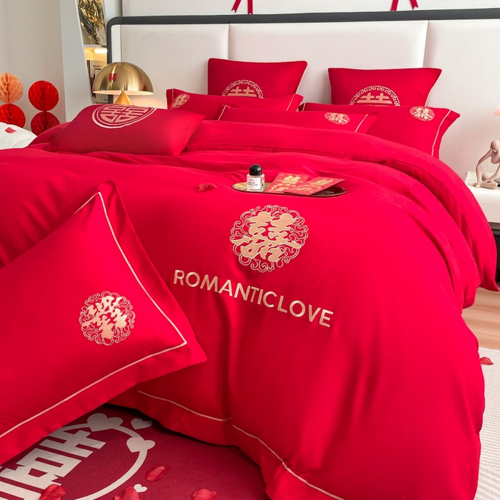 91家纺网 家纺一手货源 找家纺 花愿（原花纪） 2025新款婚庆刺绣四件套（礼盒款） 浪漫一生