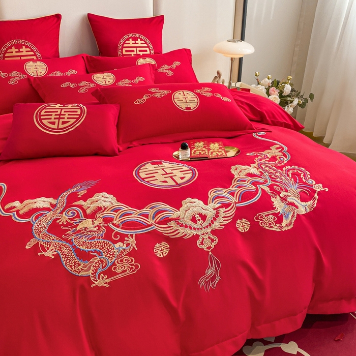 91家纺网 家纺一手货源 找家纺 花愿（原花纪） 2026新款婚庆刺绣四件套（礼盒款） 龙凤呈祥