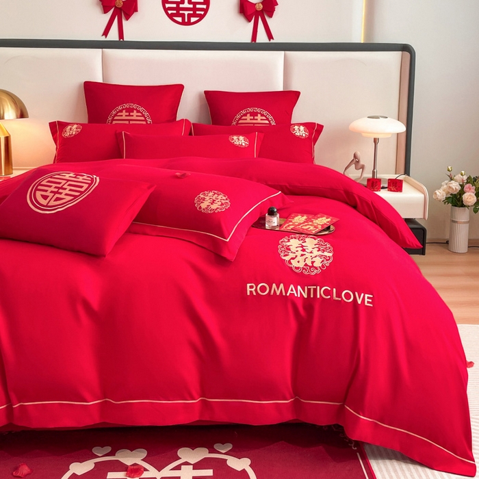 91家纺网 家纺一手货源 找家纺 花愿（原花纪） 2025新款婚庆刺绣四件套（礼盒款） 浪漫一生