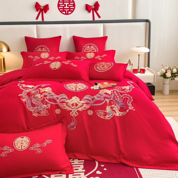 91家纺网 家纺一手货源 找家纺 花愿（原花纪） 2026新款婚庆刺绣四件套（礼盒款） 龙凤呈祥