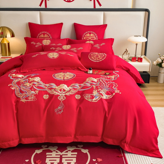 91家纺网 家纺一手货源 找家纺 花愿（原花纪） 2026新款婚庆刺绣四件套（礼盒款） 龙凤呈祥