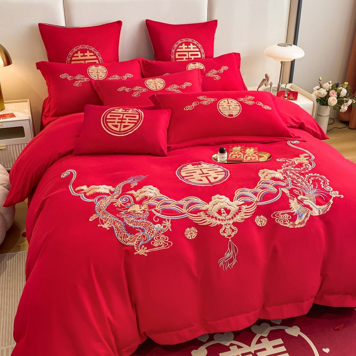 91家纺网 家纺一手货源 找家纺 花愿（原花纪） 2026新款婚庆刺绣四件套（礼盒款） 龙凤呈祥