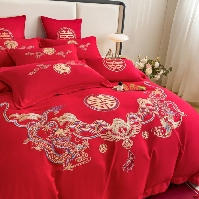 91家纺网 家纺一手货源 找家纺 花愿（原花纪） 2026新款婚庆刺绣四件套（礼盒款） 龙凤呈祥