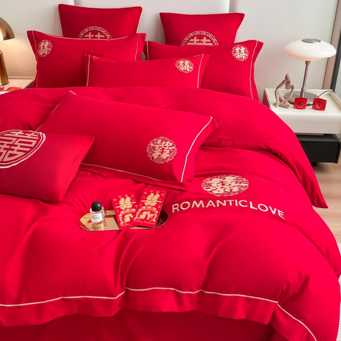 91家纺网 家纺一手货源 找家纺 花愿（原花纪） 2025新款婚庆刺绣四件套（礼盒款） 浪漫一生