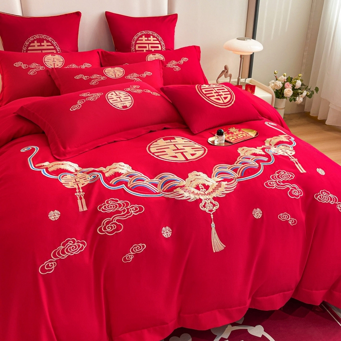 91家纺网 家纺一手货源 找家纺 花愿（原花纪） 2026新款婚庆刺绣四件套（礼盒款） 天赐良缘