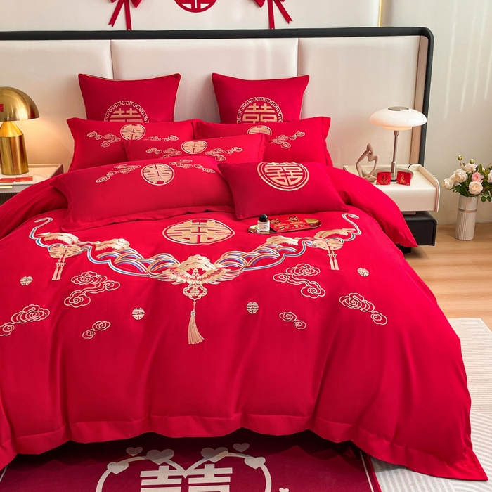 91家纺网 家纺一手货源 找家纺 花愿（原花纪） 2026新款婚庆刺绣四件套（礼盒款） 天赐良缘