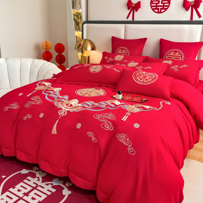 91家纺网 家纺一手货源 找家纺 花愿（原花纪） 2026新款婚庆刺绣四件套（礼盒款） 天赐良缘