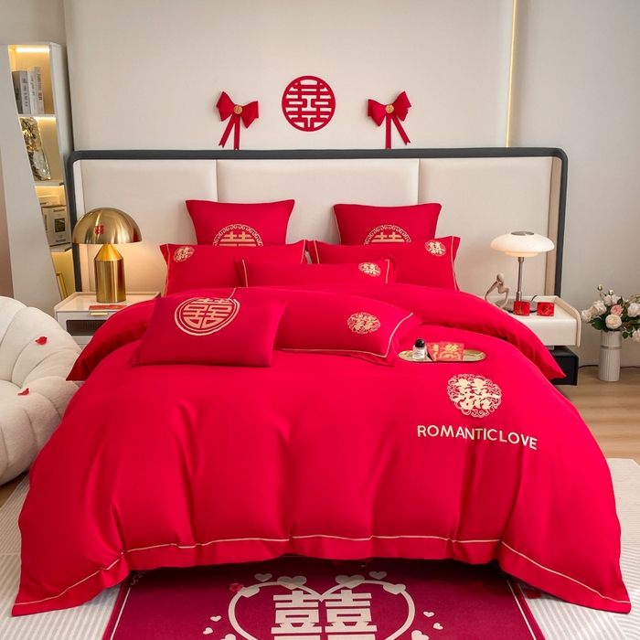 91家纺网 家纺一手货源 找家纺 花愿（原花纪） 2025新款婚庆刺绣四件套（礼盒款） 浪漫一生