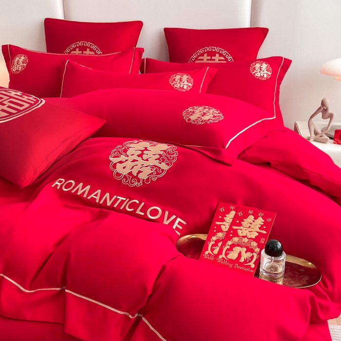 91家纺网 家纺一手货源 找家纺 花愿（原花纪） 2025新款婚庆刺绣四件套（礼盒款） 浪漫一生