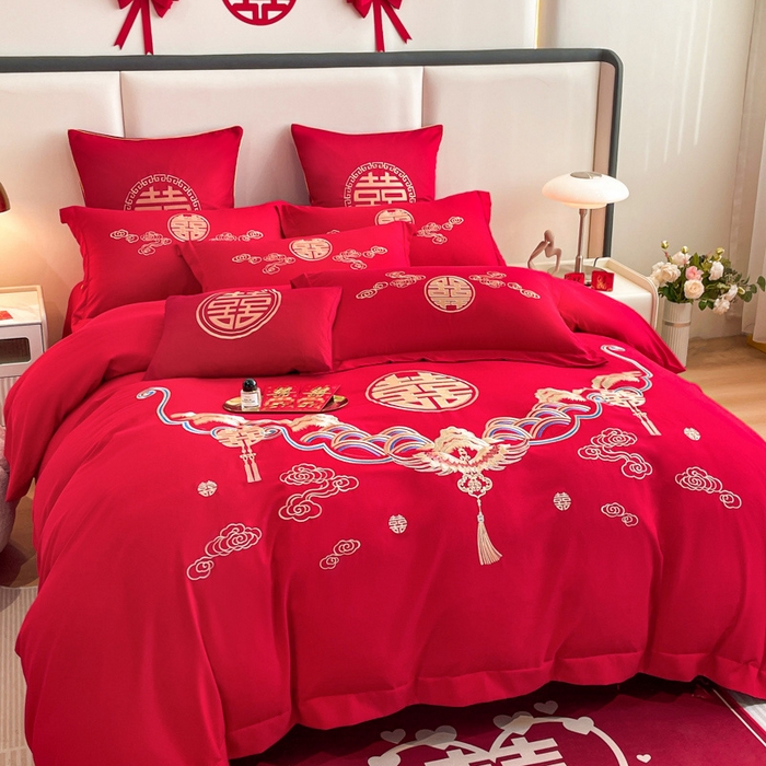 91家纺网 家纺一手货源 找家纺 花愿（原花纪） 2026新款婚庆刺绣四件套（礼盒款） 天赐良缘