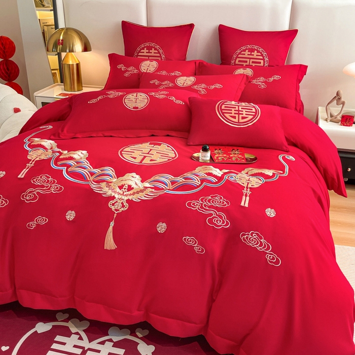 91家纺网 家纺一手货源 找家纺 花愿（原花纪） 2026新款婚庆刺绣四件套（礼盒款） 天赐良缘