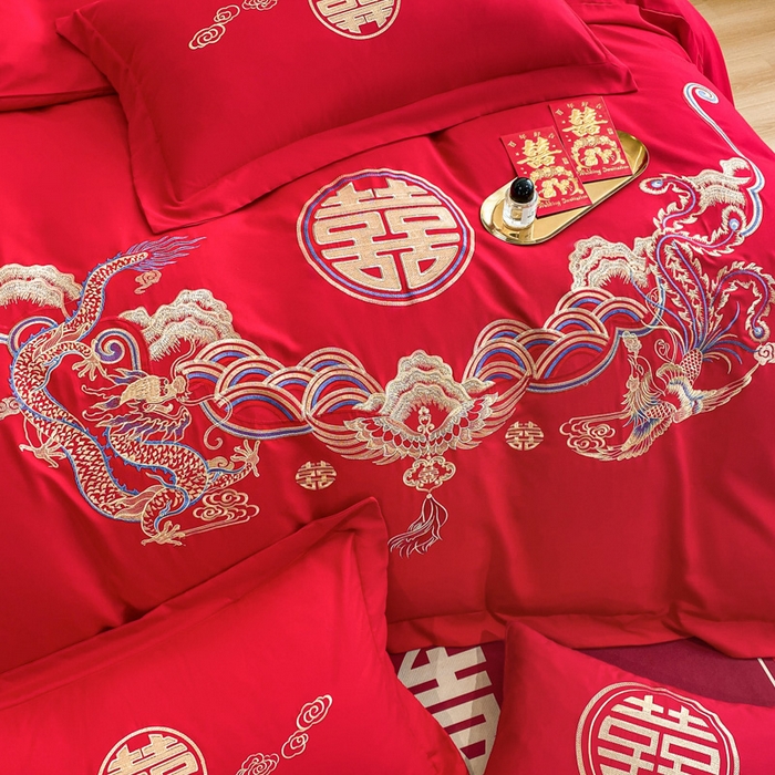 91家纺网 家纺一手货源 找家纺 花愿（原花纪） 2026新款婚庆刺绣四件套（礼盒款） 龙凤呈祥