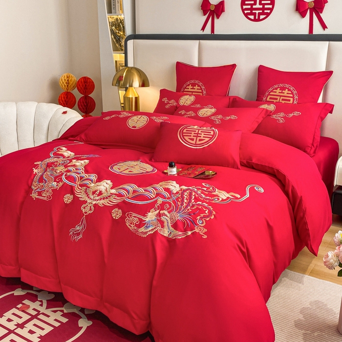 91家纺网 家纺一手货源 找家纺 花愿（原花纪） 2026新款婚庆刺绣四件套（礼盒款） 龙凤呈祥