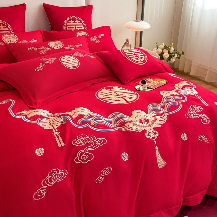 91家纺网 家纺一手货源 找家纺 花愿（原花纪） 2026新款婚庆刺绣四件套（礼盒款） 天赐良缘