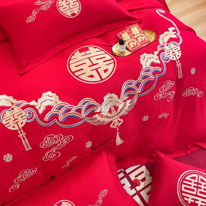 91家纺网 家纺一手货源 找家纺 花愿（原花纪） 2026新款婚庆刺绣四件套（礼盒款） 天赐良缘