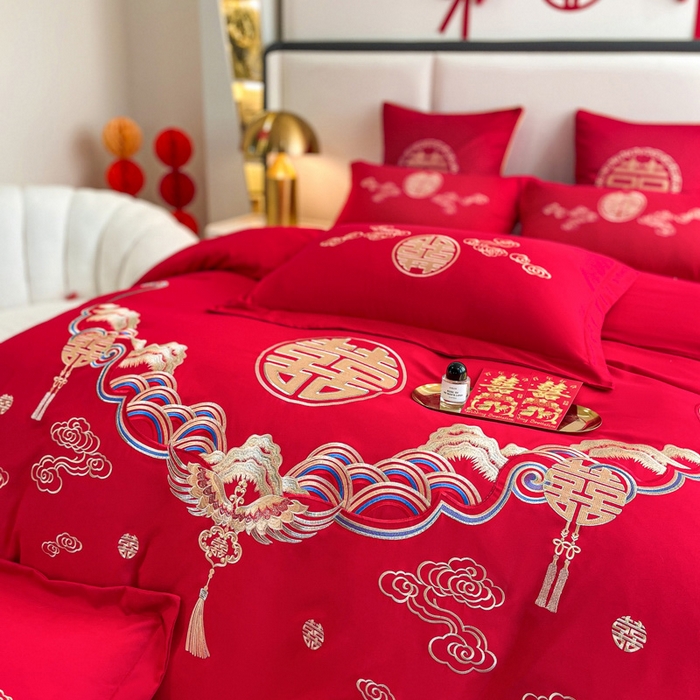 91家纺网 家纺一手货源 找家纺 花愿（原花纪） 2026新款婚庆刺绣四件套（礼盒款） 天赐良缘