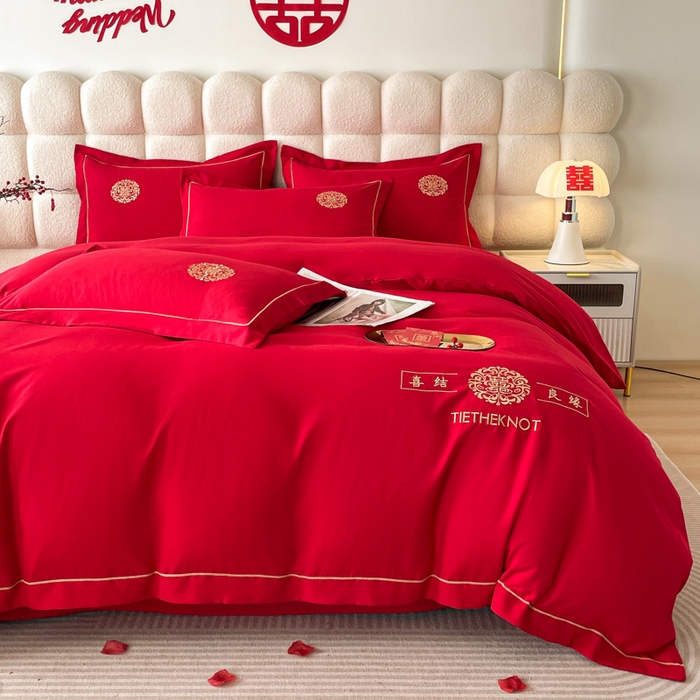 91家纺网 家纺一手货源 找家纺 花愿（原花纪） 2026新款婚庆刺绣四件套（礼盒款） 喜结良缘