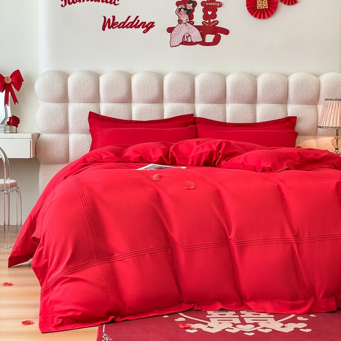 91家纺网 家纺一手货源 找家纺 花愿（原花纪） 2026新款婚庆刺绣四件套（礼盒款） 喜气洋洋