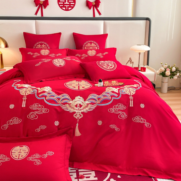 91家纺网 家纺一手货源 找家纺 花愿（原花纪） 2026新款婚庆刺绣四件套（礼盒款） 天赐良缘