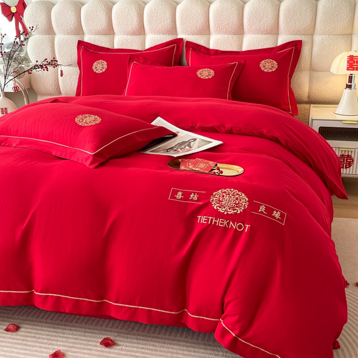 91家纺网 家纺一手货源 找家纺 花愿（原花纪） 2026新款婚庆刺绣四件套（礼盒款） 喜结良缘