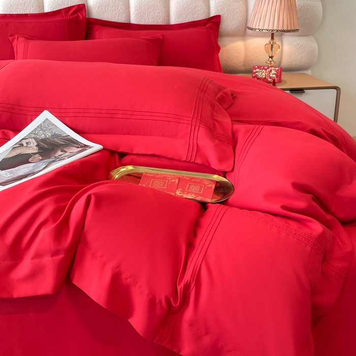 91家纺网 家纺一手货源 找家纺 花愿（原花纪） 2026新款婚庆刺绣四件套（礼盒款） 喜气洋洋