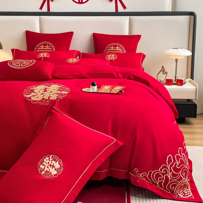 91家纺网 家纺一手货源 找家纺 花愿（原花纪） 2026新款婚庆刺绣四件套（礼盒款） 祥瑞