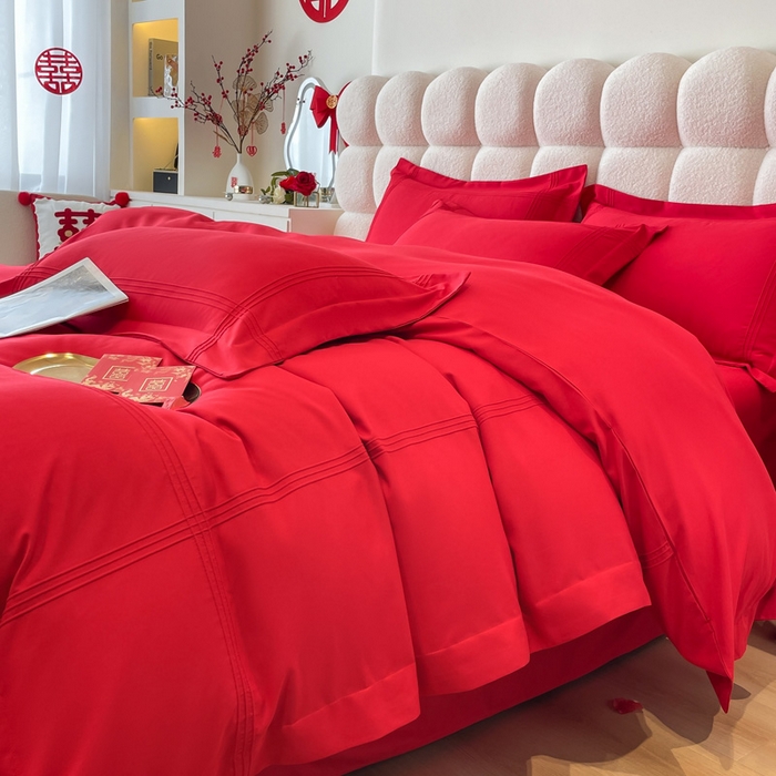 91家纺网 家纺一手货源 找家纺 花愿（原花纪） 2026新款婚庆刺绣四件套（礼盒款） 喜气洋洋