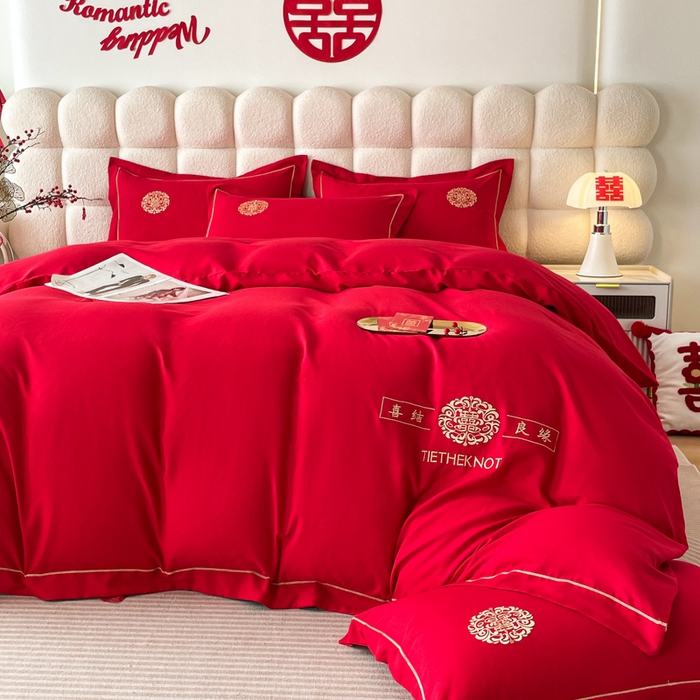 91家纺网 家纺一手货源 找家纺 花愿（原花纪） 2026新款婚庆刺绣四件套（礼盒款） 喜结良缘