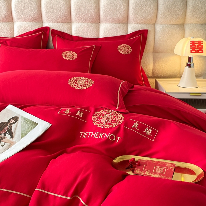 91家纺网 家纺一手货源 找家纺 花愿（原花纪） 2026新款婚庆刺绣四件套（礼盒款） 喜结良缘