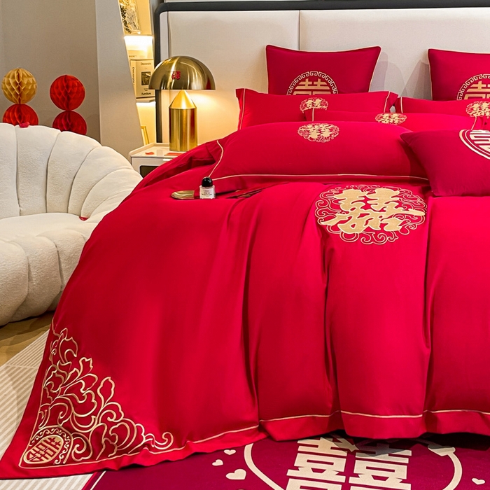 91家纺网 家纺一手货源 找家纺 花愿（原花纪） 2026新款婚庆刺绣四件套（礼盒款） 祥瑞