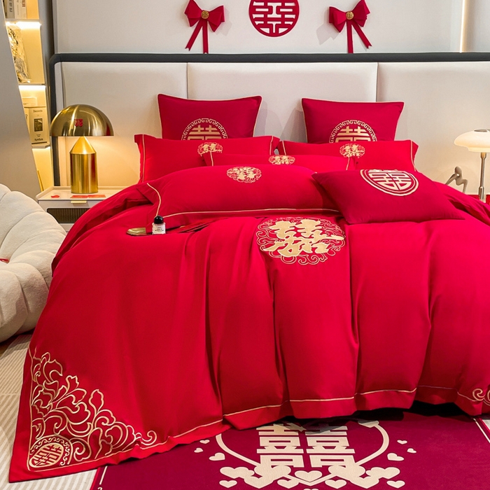 91家纺网 家纺一手货源 找家纺 花愿（原花纪） 2026新款婚庆刺绣四件套（礼盒款） 祥瑞