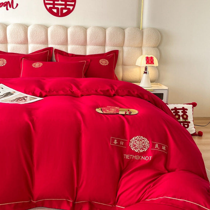 91家纺网 家纺一手货源 找家纺 花愿（原花纪） 2026新款婚庆刺绣四件套（礼盒款） 喜结良缘