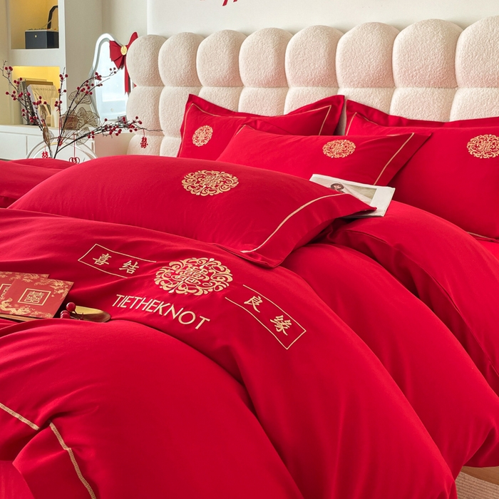 91家纺网 家纺一手货源 找家纺 花愿（原花纪） 2026新款婚庆刺绣四件套（礼盒款） 喜结良缘