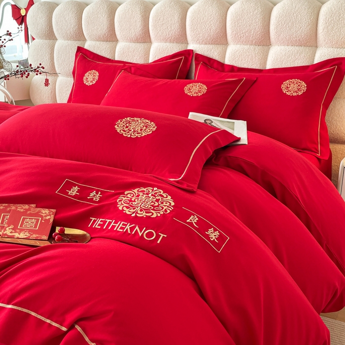 91家纺网 家纺一手货源 找家纺 花愿（原花纪） 2026新款婚庆刺绣四件套（礼盒款） 喜结良缘