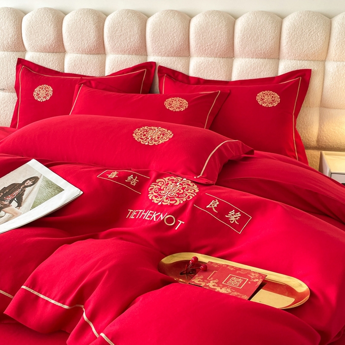 91家纺网 家纺一手货源 找家纺 花愿（原花纪） 2026新款婚庆刺绣四件套（礼盒款） 喜结良缘