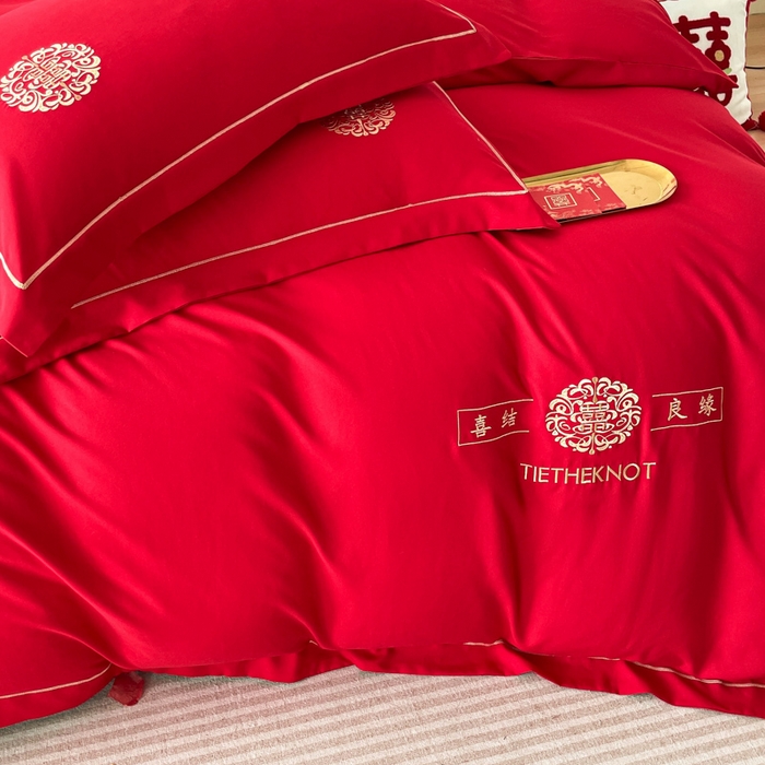 91家纺网 家纺一手货源 找家纺 花愿（原花纪） 2026新款婚庆刺绣四件套（礼盒款） 喜结良缘