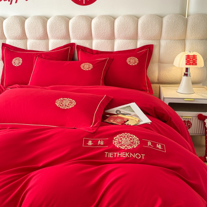 91家纺网 家纺一手货源 找家纺 花愿（原花纪） 2026新款婚庆刺绣四件套（礼盒款） 喜结良缘