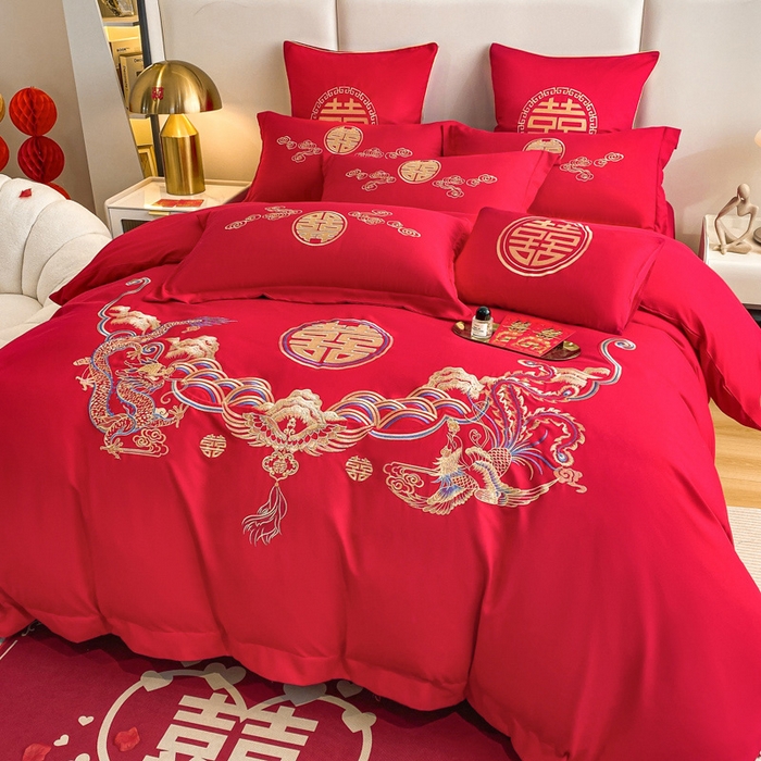 91家纺网 家纺一手货源 找家纺 花愿（原花纪） 2026新款婚庆刺绣四件套（礼盒款） 龙凤呈祥