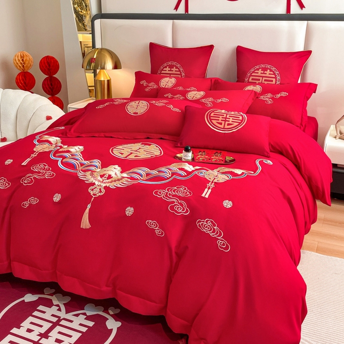 91家纺网 家纺一手货源 找家纺 花愿（原花纪） 2026新款婚庆刺绣四件套（礼盒款） 天赐良缘