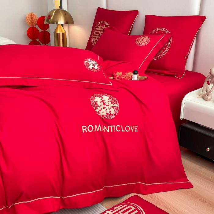 91家纺网 家纺一手货源 找家纺 花愿（原花纪） 2025新款婚庆刺绣四件套（礼盒款） 浪漫一生