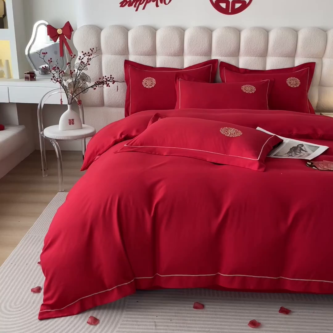 91家纺网 家纺一手货源 找家纺 花愿（原花纪） 2026新款婚庆刺绣四件套（礼盒款） 喜结良缘