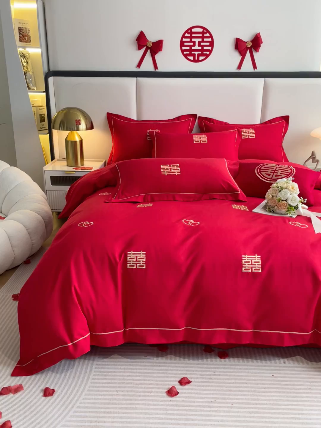 91家纺网 家纺一手货源 找家纺 花愿（原花纪） 2026新款婚庆刺绣四件套（礼盒款） 满心欢喜