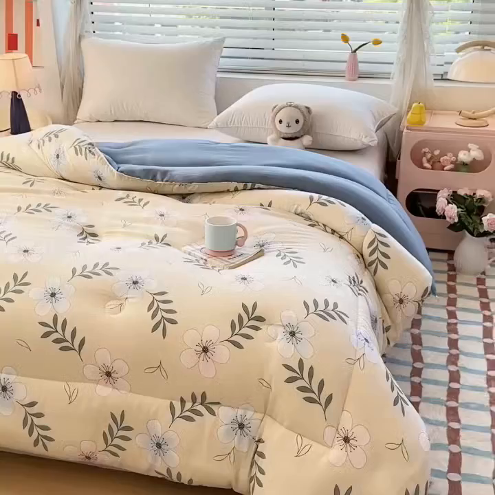 91家纺网 家纺一手货源 找家纺 好欣怡家纺 2025新款A类水洗棉冬被大豆纤维学生四季被子被芯跨境直播（提供买家秀质检报告） 花语
