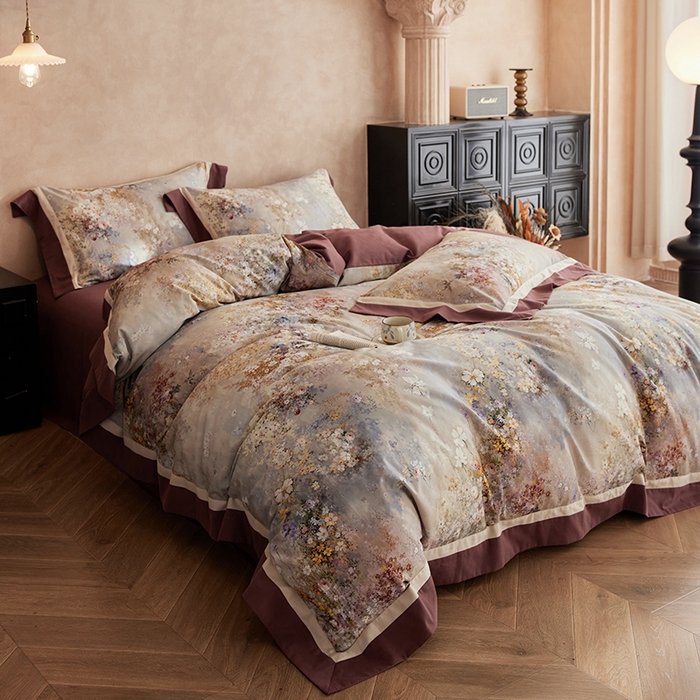 91家纺网 家纺一手货源 找家纺 （总）简纯主义 2025新款全棉纯棉磨毛数码印花四件套-一路繁花