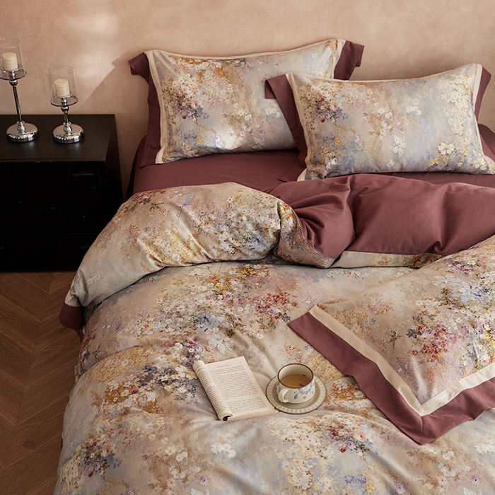 91家纺网 家纺一手货源 找家纺 （总）简纯主义 2025新款全棉纯棉磨毛数码印花四件套-一路繁花