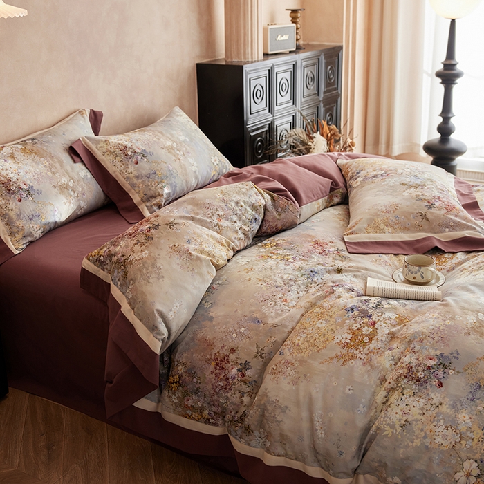 91家纺网 家纺一手货源 找家纺 （总）简纯主义 2025新款全棉纯棉磨毛数码印花四件套-一路繁花